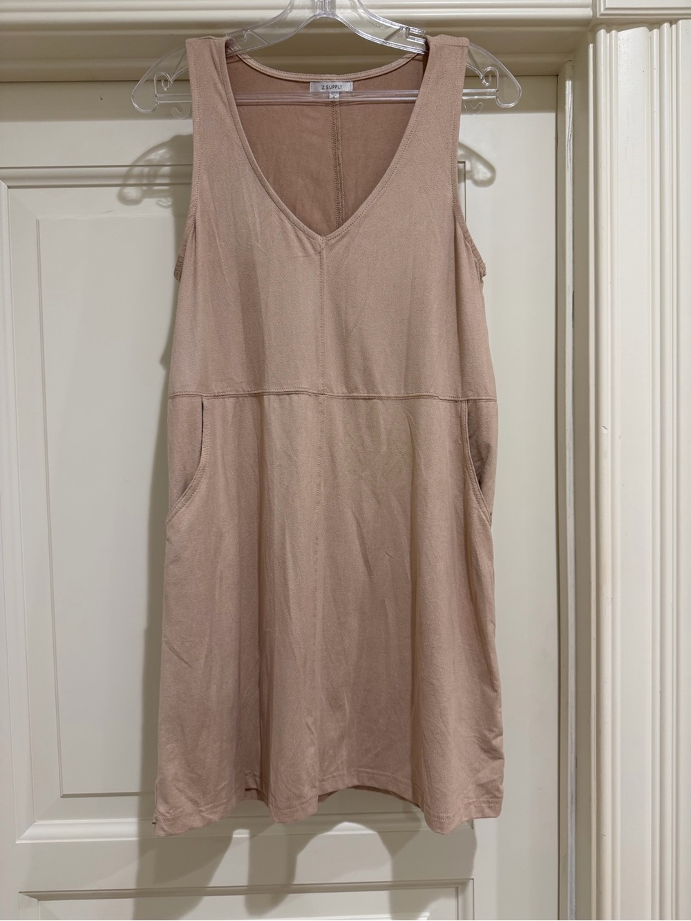 Z Supply Faux Suede V-Neck Pocket Dress Tan Size S